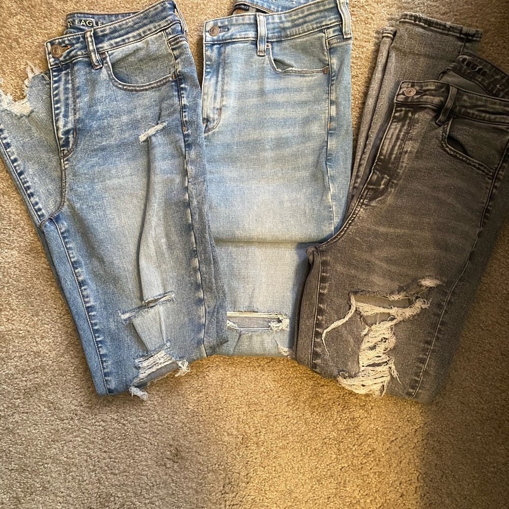American Eagle Outfitters Women's Skinny Jeans - Light Blue and Dark Gray - Picture 1 of 4